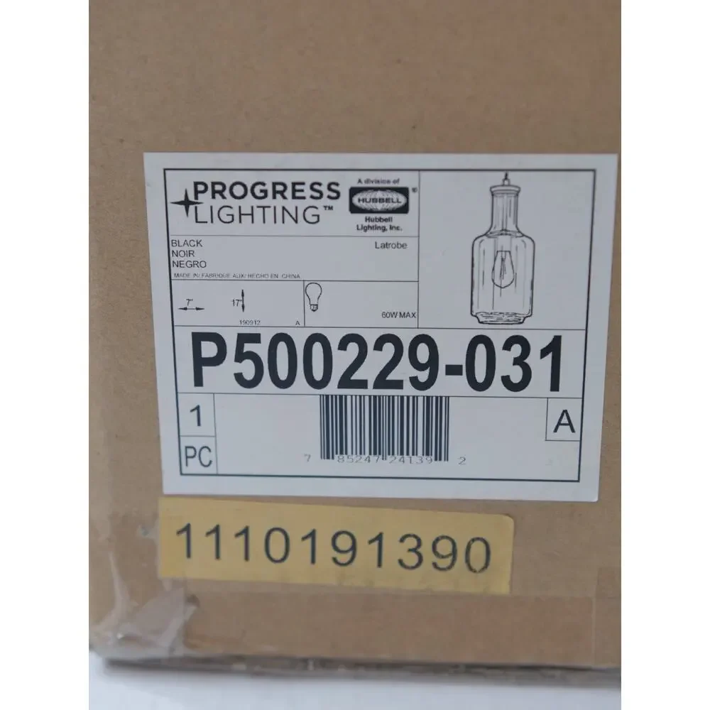 Progress Lighting Latrobe Black Large 1-Light Pendant, Clear Glass - P500229-031